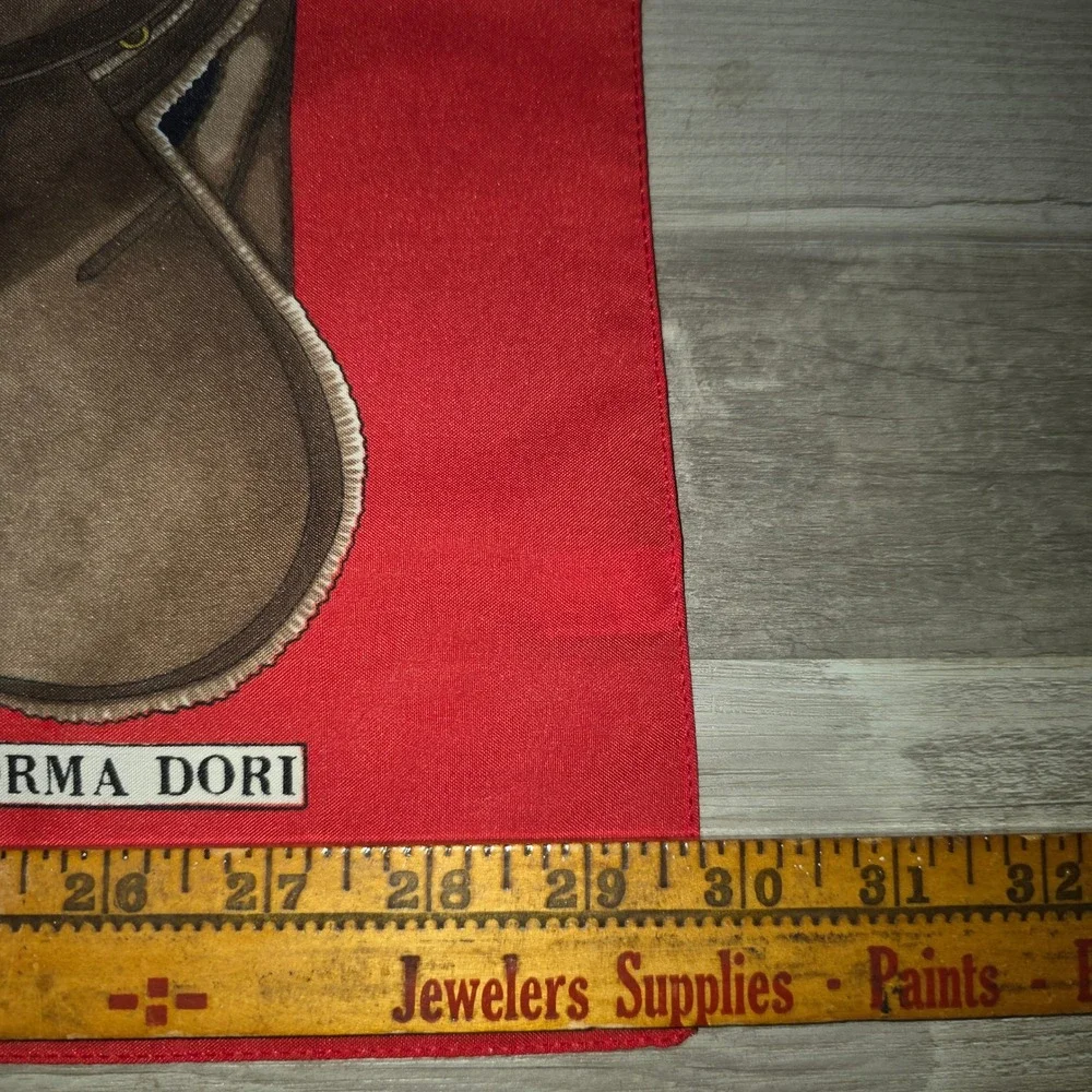 Norma Dori Red Equestrian Horse‎ Print Square Scarf 30x30 Vintage Style